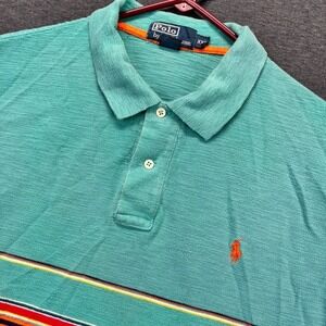 VTG Polo Ralph Lauren Shirt Mens XXL Turquoise Striped Embroidered Short Sleeve